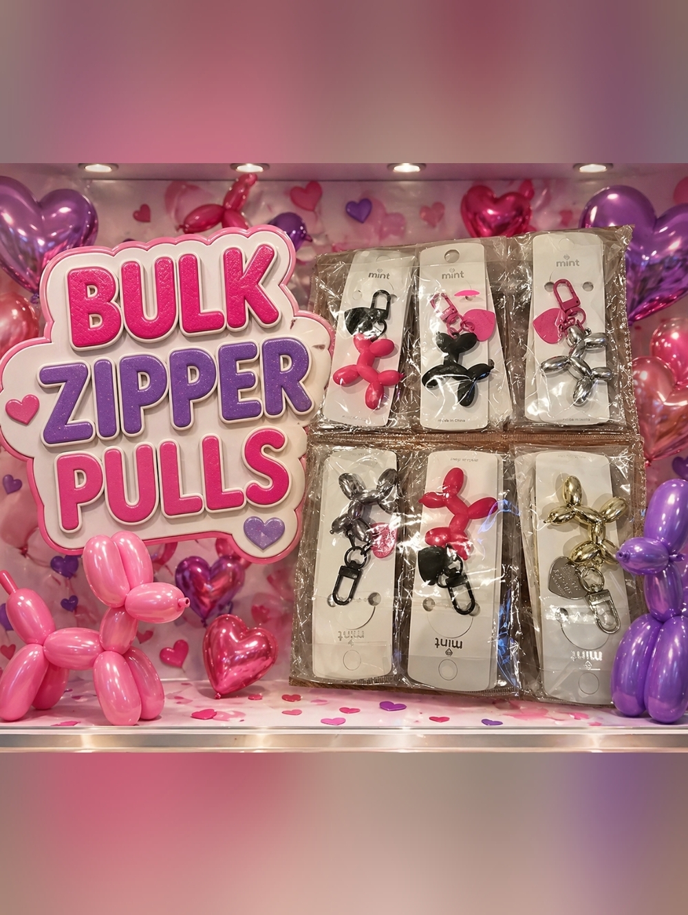 BULK Balloon Dog Zipper Pulls